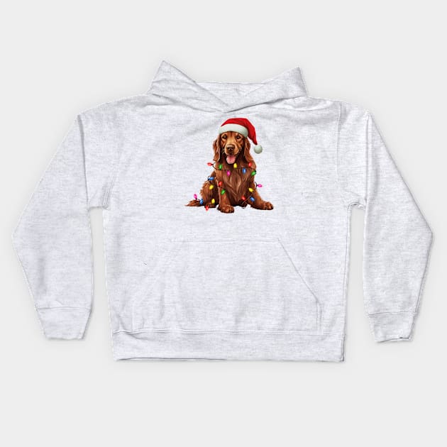 Christmas Irish Setter Kids Hoodie by Chromatic Fusion Studio